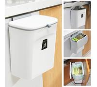 Tiyafuro - Pattumiera da cucina da 9 litri, per piano di lavoro o sotto il lavandino, con coperchio per armadio, bagno, ufficio, campeggio, secchio dell'organico da interno fissabile, bianco