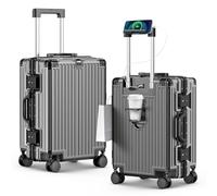 TIYFIY Bagaglio senza cerniera con portabicchieri e doppie porte USB, valigia rigida approvata dalla compagnia aerea, serratura TSA, Grigio, 28 Inch