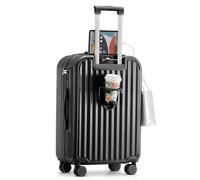 TIYFIY Valigia rigida con portabicchieri e caricabatterie, bagaglio a mano da 20 pollici con ruote girevoli, girevole a 360°, approvato dalla compagnia aerea con blocco TSA, 50,8 cm, nero, 20in, 50,8