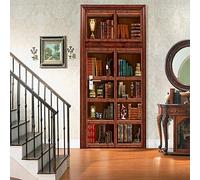 Tizhweqo Adesivi per Porte Interne Libreria Adesivo Porta 3D Biblioteca Murale Decorazione da Parete Poster per Soggiorno Camera da Letto Autoadesiva Carta da Parati 77x200 cm a1819