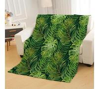Tizhweqo Coperta Pile Blanket 150x180 cm, Plaid Pile Foglie di Palma Piante Tropicali 3D Coperta Divano Calda, Ultra Morbida, Coperte Flanella 150 x 180 cm per Letto Singolo 4505p