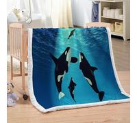 Tizhweqo Coperta Sherpa Balena Assassina, 3D Coperte Pile Oceano Weighted Blanket Coperta Morbida Plaid Pile, per Divano Letto Coperte Natalizie Invernale 80x150 cm YGR68