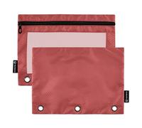Tiziano, astuccio rosso a 3 anelli, con cerniera, per scuola e lavoro, tasche trasparenti, 24,9 x 18 cm, confezione da 2