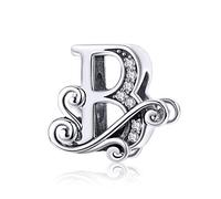 TIZU Charm Lettere in Argento 925 Ciondolo Originale Compatibile Braccialetti Charms Iniziale per Donna Bambine