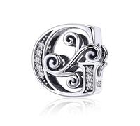 TIZU Charm Lettere in Argento 925 Ciondolo Originale Compatibile Braccialetti Charms Iniziale per Donna Bambine