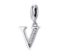 TIZU La Festa Della Mamma Regali Charm Perline Lettera V Ciondolo in Argento Sterling 925 Compatibile con Europeo Braccialetti e Delle Collane,Regali per Donne/Ragazze