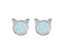 TIZU Orecchini a Forma di Gatto in Argento 925 Orecchini a Lobo Opale Anallergici per Donna e Bambina