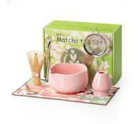 TIZU Set da tè Matcha, 8 pezzi, set con frusta, ciotola con beccuccio, paletta, cucchiaio, setaccio, porta frusta, regalo tradizionale giapponese per gli amanti del tè matcha (rosa)