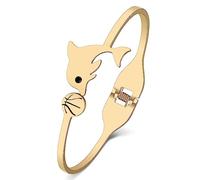 TIZURO Braccialetto in acciaio inox placcato in oro 18 carati placcato in argento con cristalli divertenti a forma di delfino, grazioso braccialetto con animali dell'oceano, gioiello di compleanno per
