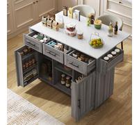 TIZZ 139 x 46 (71) x 91,5 cm, grande carrello da portata, impiallacciato in legno massiccio grigio per il corpo + impiallacciatura in marmo bianco per il piano di lavoro