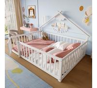 TIZZ 140 x 190 cm, letto piano, letto per bambini, battiscopa, ringhiera con serratura, legno di pino, bianco