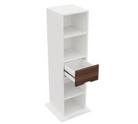 TIZZ Armadietto girevole, 45 x 45 x 168 cm, specchio completo, ripiani aperti, cassetto con binario, autoportante, bianco
