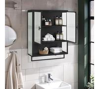 TIZZ Cabinet da parete in vetro da 60 cm, moderno a due porte con spazio chiuso a due zampe, open shelf and towel rack, per sala da bagno entryway Living Room, colore nero