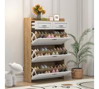 TIZZ Cassettiera con scarpiera girevole composta da tre grandi alette e due cassetti, scarpiera in legno, adatto per ingresso e soggiorno, dimensioni: B80/T23,5/H125 cm
