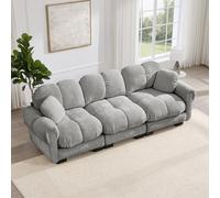 TIZZ Divano Cloud a 3 posti con 2 cuscini decorativi, design trapuntato fine, cuscini spessi e morbidi, schienale ergonomico, facile da montare, comodo e di supporto, perfetto per il soggiorno, grigio