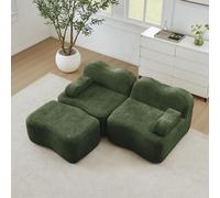 TIZZ Divano modulare a 2 posti Boneless a forma di L, colore verde, a forma di onda, con 1 ottomano, per soggiorno e appartamento, non necessita di montaggio