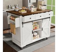 TIZZ Isola della cucina, carrello da portata espandibile, carrello da cucina arrotolabile, armadio da cucina con 2 ante scorrevoli e 3 cassetti e un carrello da pranzo con venature del legno.