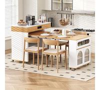 TIZZ Isola della cucina con ruote, tavolo da pranzo allungabile con ciabatta e vetro di barriera corallina, credenza con un cassetto, funge da isola della cucina, credenza per cucina e sala da pranzo