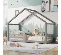 TIZZ Lettino per bambini, con protezione anticaduta, robusta rete a doghe in legno di pino per bambini, senza materasso, 90 x 200 cm (grigio)