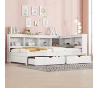 TIZZ Letto giorno 90 x 200 cm, divano letto con due cassetti, con presa e 2 porte USB, letto con rete a doghe senza materasso, truciolato bianco