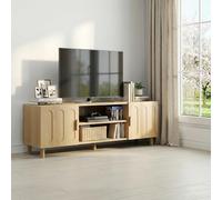 TIZZ Mobile TV lungo 140 cm in stile rustico moderno della metà del secolo, per TV da 55/65", con vano portaoggetti, console multimediale per soggiorno e camera da letto, rovere