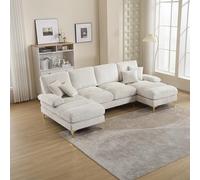 TIZZ Moderno grande ciniglia divano sezionale a forma di U con doppi sedili reclinabili per soggiorno, camera da letto, ufficio, appartamento villa casa accanto al camino