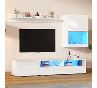 TIZZ Set Completo da Parete per TV, 175 x 39 x 34 cm, con Vetrina, Supporto e Mensola, LED, Lucido, per TV fino a 80", Bianco