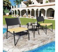 TIZZ Set di 3 mobili da balcone in alluminio, in rattan sintetico, carico 150 kg, adatto per cortili, balconi e giardini, colore: nero