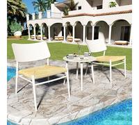 TIZZ Set di 3 mobili da balcone in alluminio, in rattan sintetico, carico 150 kg, adatto per cortili, balconi e giardini, beige