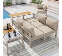 TIZZ Set di divani modulari per esterni con schienale regolabile, braccioli pieghevoli e contenitori per ghiaccio in metallo, spessore 10 cm, per terrazza, piscina, balcone, grigio/beige