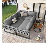 TIZZ Set di mobili da giardino con gambe regolabili, cuscini idrorepellenti e rimovibili, set lounge da giardino per 5-6 persone, modulare per balcone, giardino, terrazza, include tutti i cuscini per