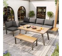 TIZZ Set salotto da giardino per 6-7 persone, adatto per giardino, balcone, terrazza, set di sedute resistente alle intemperie, set di mobili da giardino, struttura in ferro zincato, piano con secchio