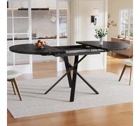 TIZZ Tavolo allungabile rotondo con effetto marmo, allungabile da 100 a 140 cm, altezza 75,5 cm, robusto telaio in metallo X di colore nero, ideale come tavolo da cucina o tavolo per la colazione