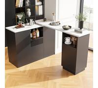 TIZZ Tavolo da bar girevole a 360°, 198,5 x 30 x 75 cm, design moderno e semplice, colore nero, con spazio aperto e piano di lavoro in marmo, isola multifunzionale