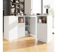 TIZZ Tavolo da bar girevole a 360° - corpo principale 198,5 x 30 x 75 cm, design bianco moderno e semplice, con spazio aperto e piano di lavoro in marmo, adatto per cucina, soggiorno e sala da pranzo