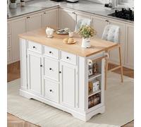 TIZZ Zona pranzo allungabile, isola della cucina con ripiani regolabili e cassetti multifunzione, isola della cucina autoportante con prese, ideale per cucina e sala da pranzo (bianco)