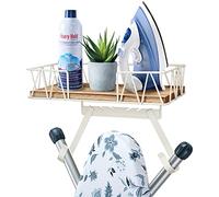 TJ.MOREE - Gancio per asse da stiro a parete - Supporto per ferro e asse da stiro per la lavanderia con grande base di stoccaggio in legno, cesto e ganci rimovibili (a forma di T e V)