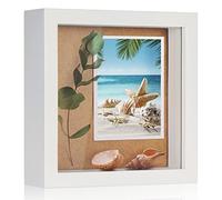 TJ.MOREE Small Shadow Box Frame 5 x 5 Shadowbox Display Case Wooden Picture Frame with Glass Wedding Memorabilia Medals Photos for Wall and Tabletop (Bianco)