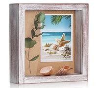 TJ.MOREE Small Shadow Box Frame 5 x 5 Shadowbox Display Case Wooden Picture Frame with Glass Wedding Memorabilia Medals Photos for Wall and Tabletop (Rosso Imbiancato)