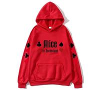 TJ-Sheenbo Felpa con cappuccio casual con stampa Alice in Borderland, da uomo e da donna, Rosso, XL