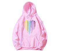 TJ-Sheenbo Felpa con cappuccio da donna, con grafica arcobaleno e cuore orgoglio gay e felpa casual a maniche lunghe LGBT Pride, rosa, L