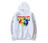 TJ-Sheenbo Felpa con cappuccio stampata da donna, con stampa arcobaleno, per abiti LGBT Pride, bianco-2, L
