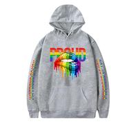 TJ-Sheenbo Felpa con cappuccio stampata da donna, con stampa arcobaleno, per abiti LGBT Pride, Grigio-2, L