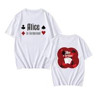TJ-Sheenbo Maglietta a maniche corte con emblema Alice in Borderland, da uomo e da donna, bianco, L