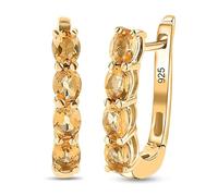 TJC Orecchini a cerchio da donna con gancio da pesca in argento Sterling 925 placcato oro 14 ct con montatura a griffe, regalo per moglie, pietra portafortuna di agosto di colore verde, peso 2,44