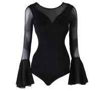 TJDWPRRD Abbigliamento da Sala da Ballo Costumi Prestazioni Salsa Tango a Maniche Lunghe Body per Allenamento Latino Parte Superiore del Body Cha Cha Abbigliamento per Rumba Samba,Nero,S