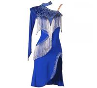 TJDWPRRD Abiti da Ballo da Competizione Latina Vestito da Prestazioni di Danza Salsa Tango Abbigliamento da Ballo da Sala da Donna con Strass Gonna con Spacco Cha Cha con Perline,Blu,L