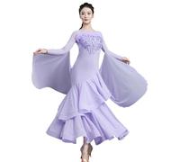 TJDWPRRD Abiti da Ballo di Valzer da Donna Costume da Spettacolo Danza Flamenca Completo da Pratica Festa di Salsa Traspirante Abbigliamento Allenamento Sala da Ballo con Paillettes,Viola,XXL
