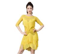 TJDWPRRD Abiti da Ballo Latino con Frange per Donna Costume da Prestazionidi Sala da Ballo Abbigliamento da Ballo Cha Cha Salsa per Donna Vestiti da Ballo Strass per Tango Rumba,Giallo,XL