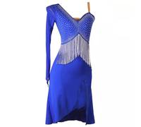 TJDWPRRD Abiti da Ballo Latino per Donna Gonna a Fessura Salsa Tango con Strass Costume da Concorrenza Professionale Squisito Abbigliamento da Ballo Traspirante per Rumba Samba,Blu,S